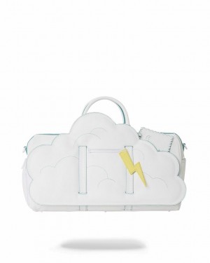 White Men's Sprayground Cloudy With A Chance Of Shark Duffle Bags | YEPF03614
