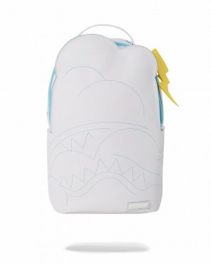 White Men's Sprayground Cloudy With A Chance Of Shark Backpacks | UKXP18706